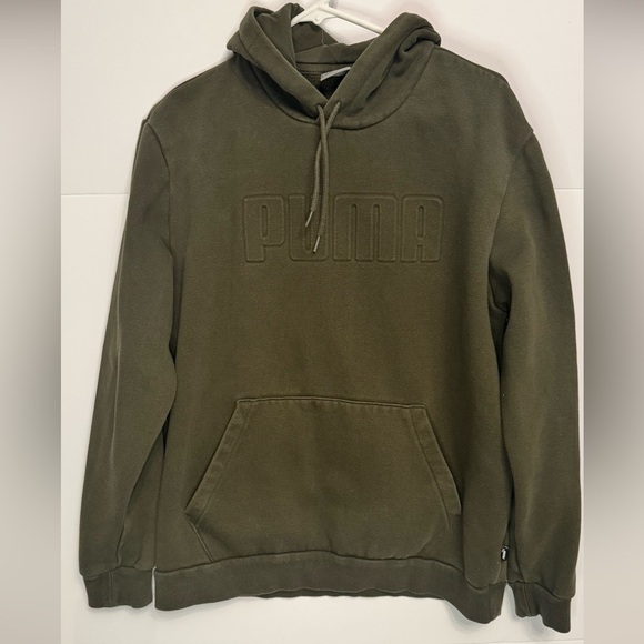 Puma Other - Puma Olive Green Hoodie Large Fits Small Embossed Logo Pullover